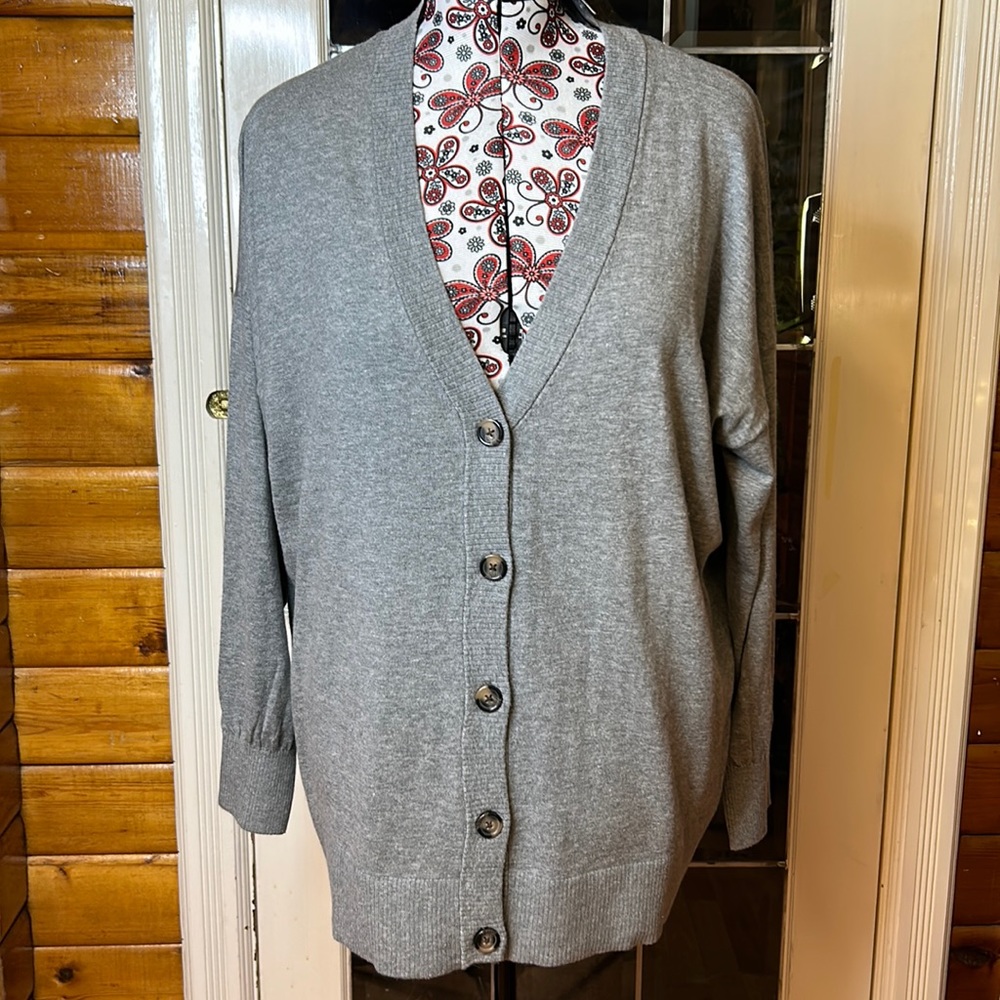Torrid Grey Button-Front Drop Shoulder Boyfriend Cardigan 1X